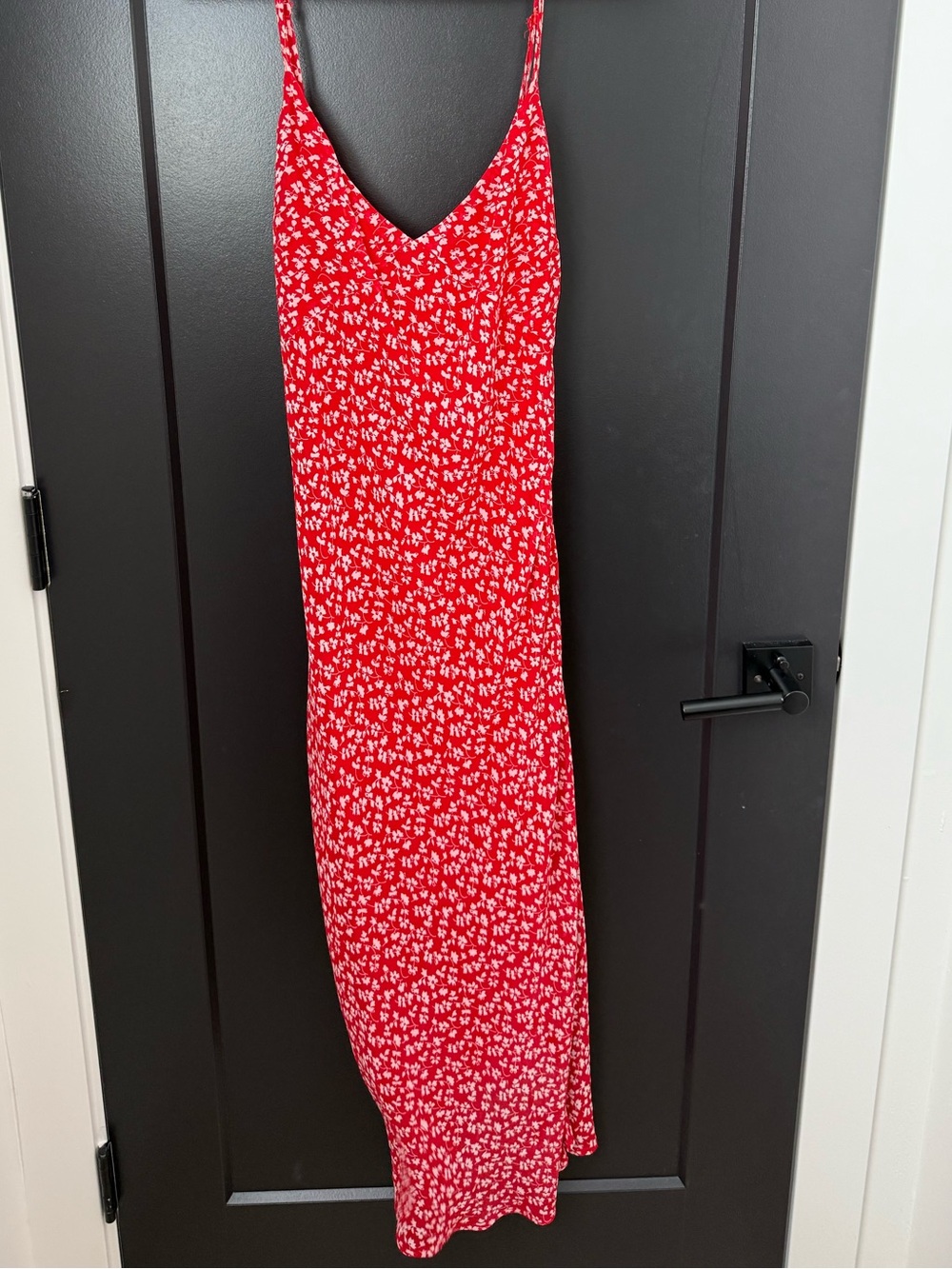 Red Floral Maxi Slip Dress with V-Neck